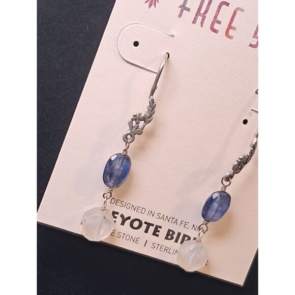Peyote Bird Blue White Gemstones On Silver Floral Hook Earrings 1.5" Drop NWT - Picture 3 of 5
